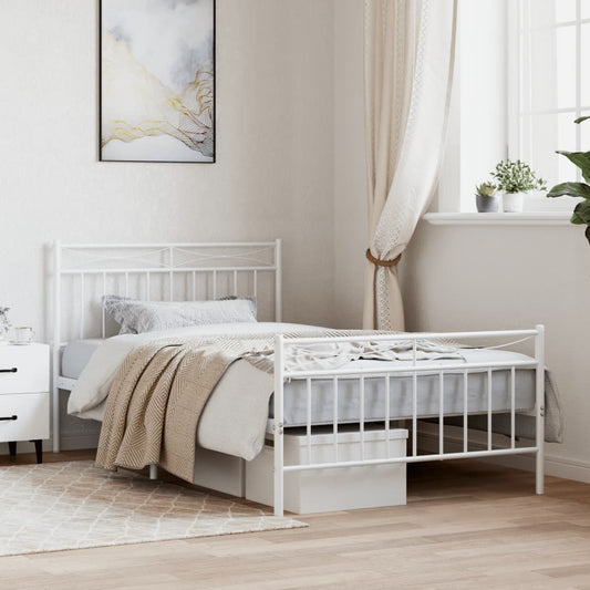 Metal Bed Frame without Mattress with Footboard White 107x203cm