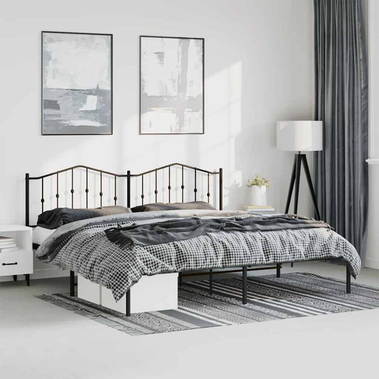 Metal Bed Frame without Mattress with Headboard Black 183x213cm