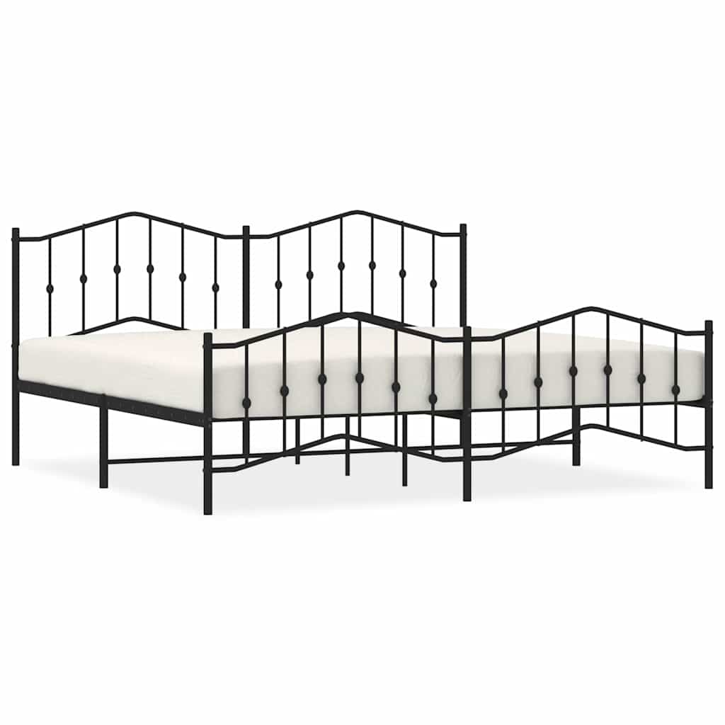 Metal Bed Frame without Mattress with Footboard Black 193x203cm