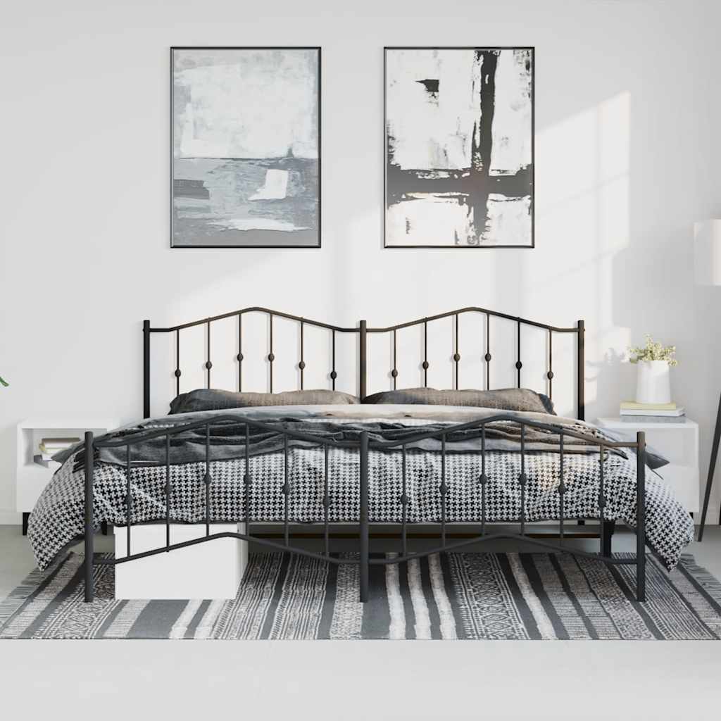 Metal Bed Frame without Mattress with Footboard Black 193x203cm