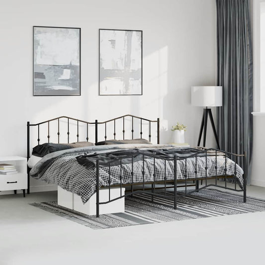 Metal Bed Frame without Mattress with Footboard Black 193x203cm