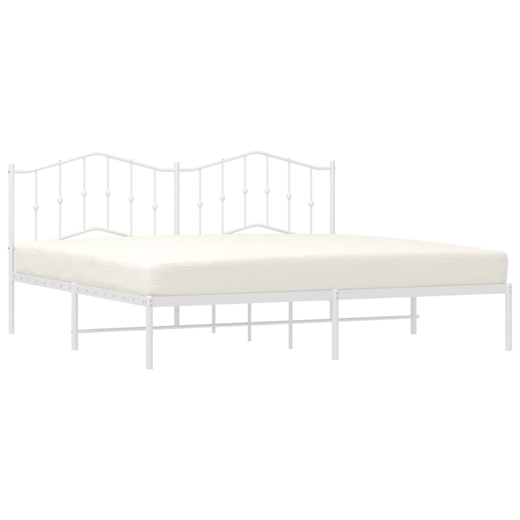Metal Bed Frame without Mattress with Headboard White 193x203cm