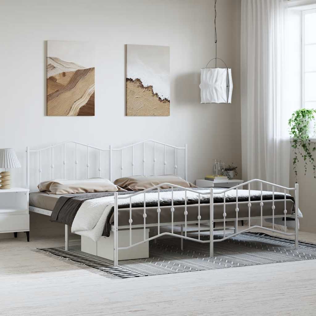 Metal Bed Frame without Mattress with Footboard White 183x213cm