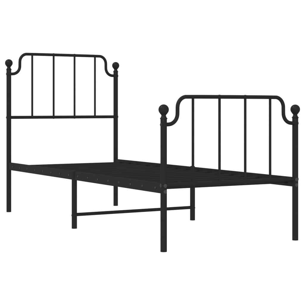 Metal Bed Frame without Mattress with Footboard Black 80x200cm