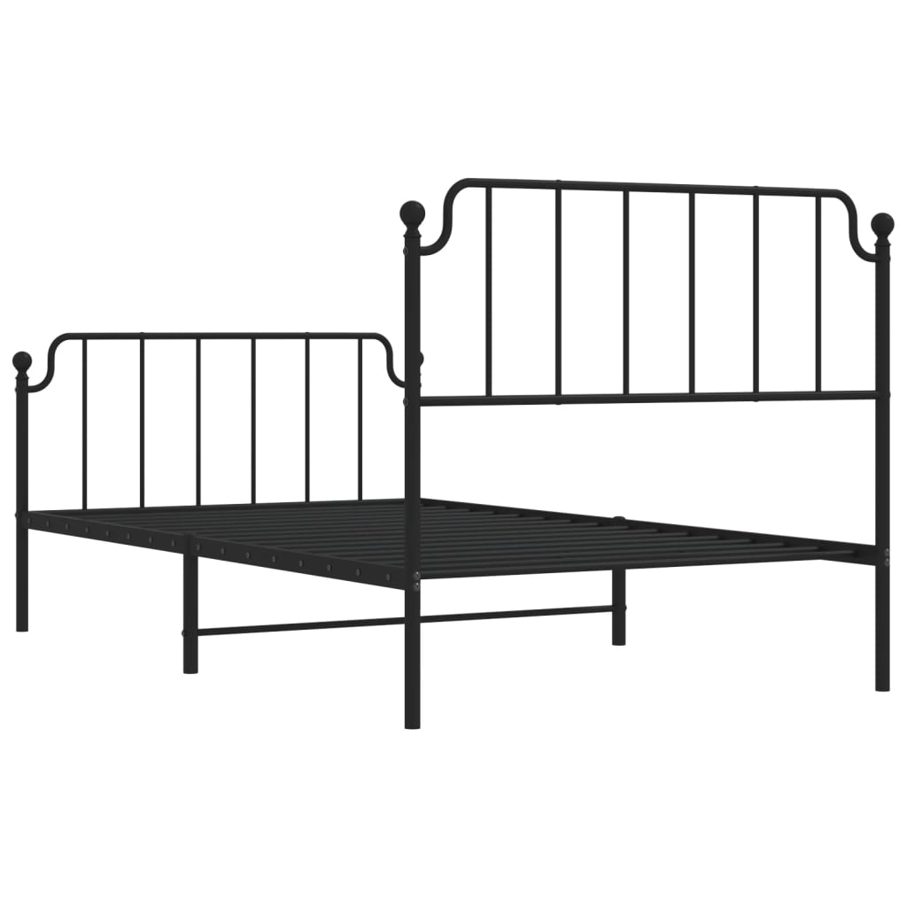 Metal Bed Frame without Mattress with Footboard Black 107x203cm