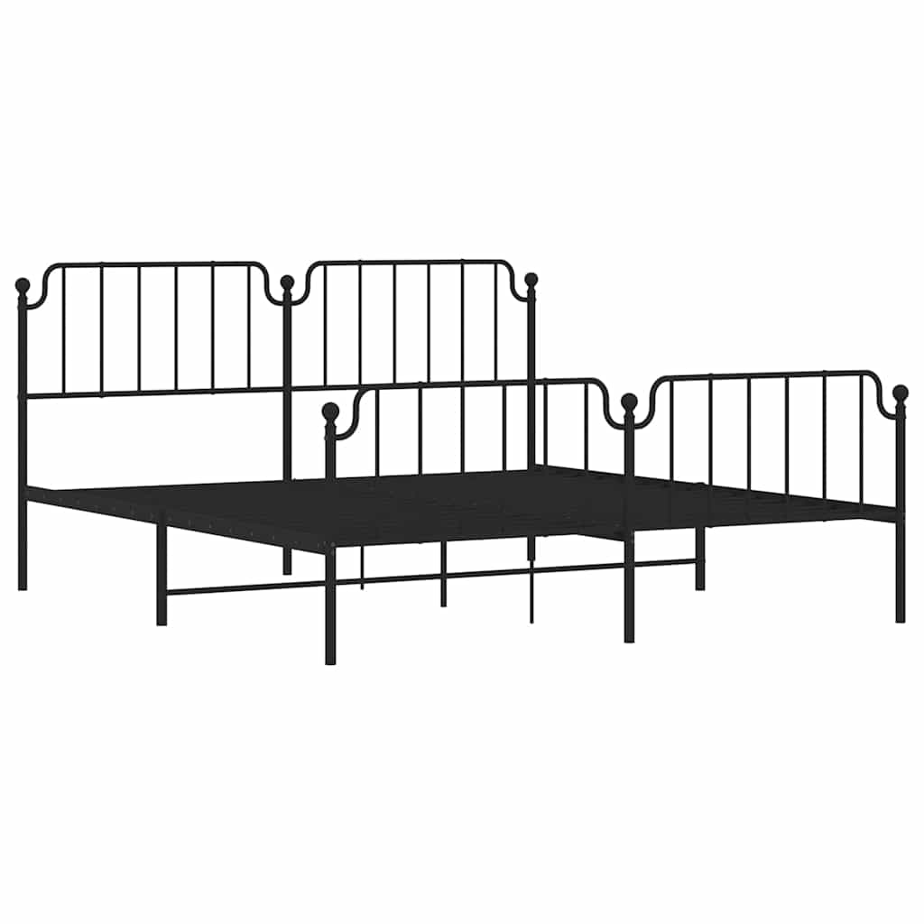 Metal Bed Frame without Mattress with Footboard Black 183x213cm