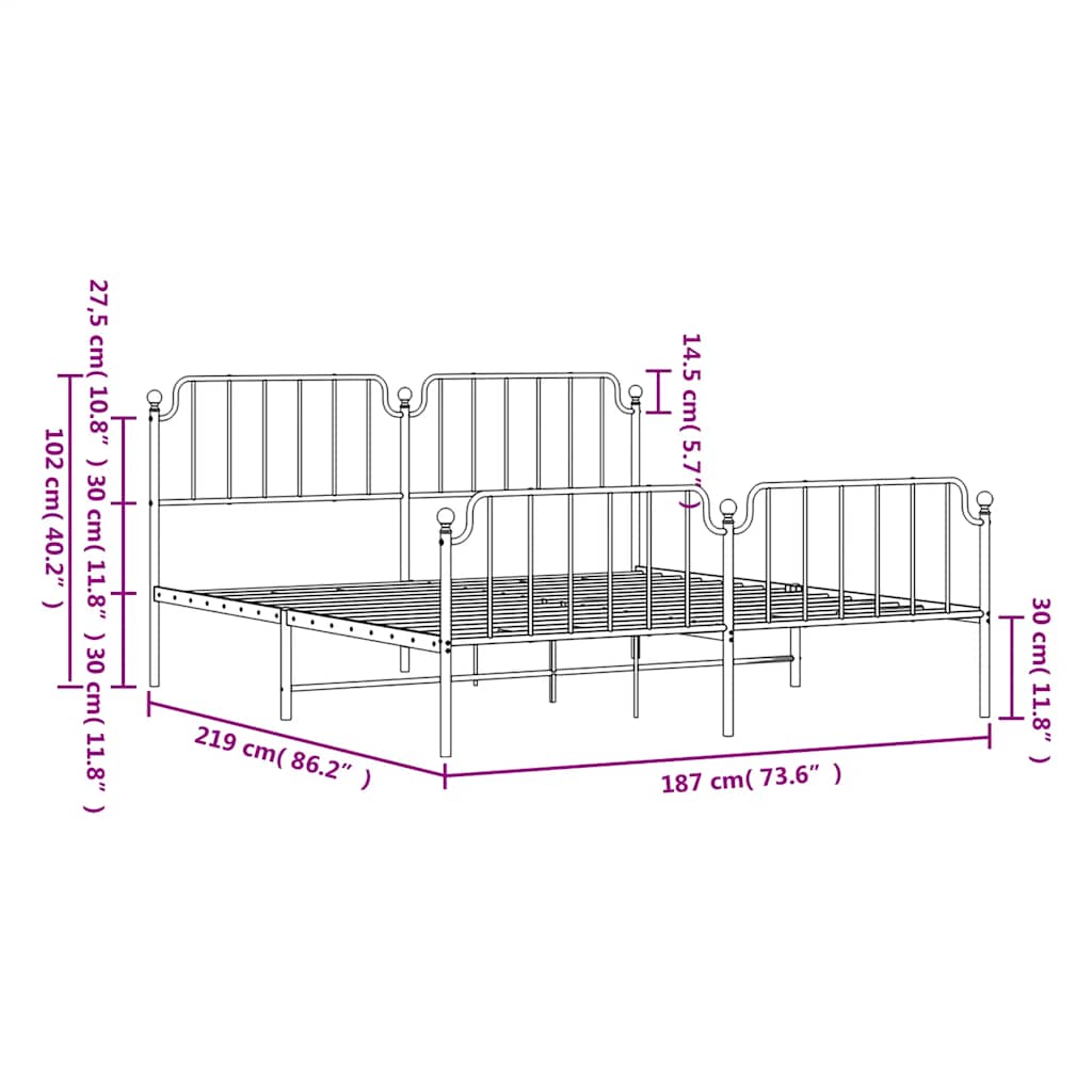 Metal Bed Frame without Mattress with Footboard Black 183x213cm