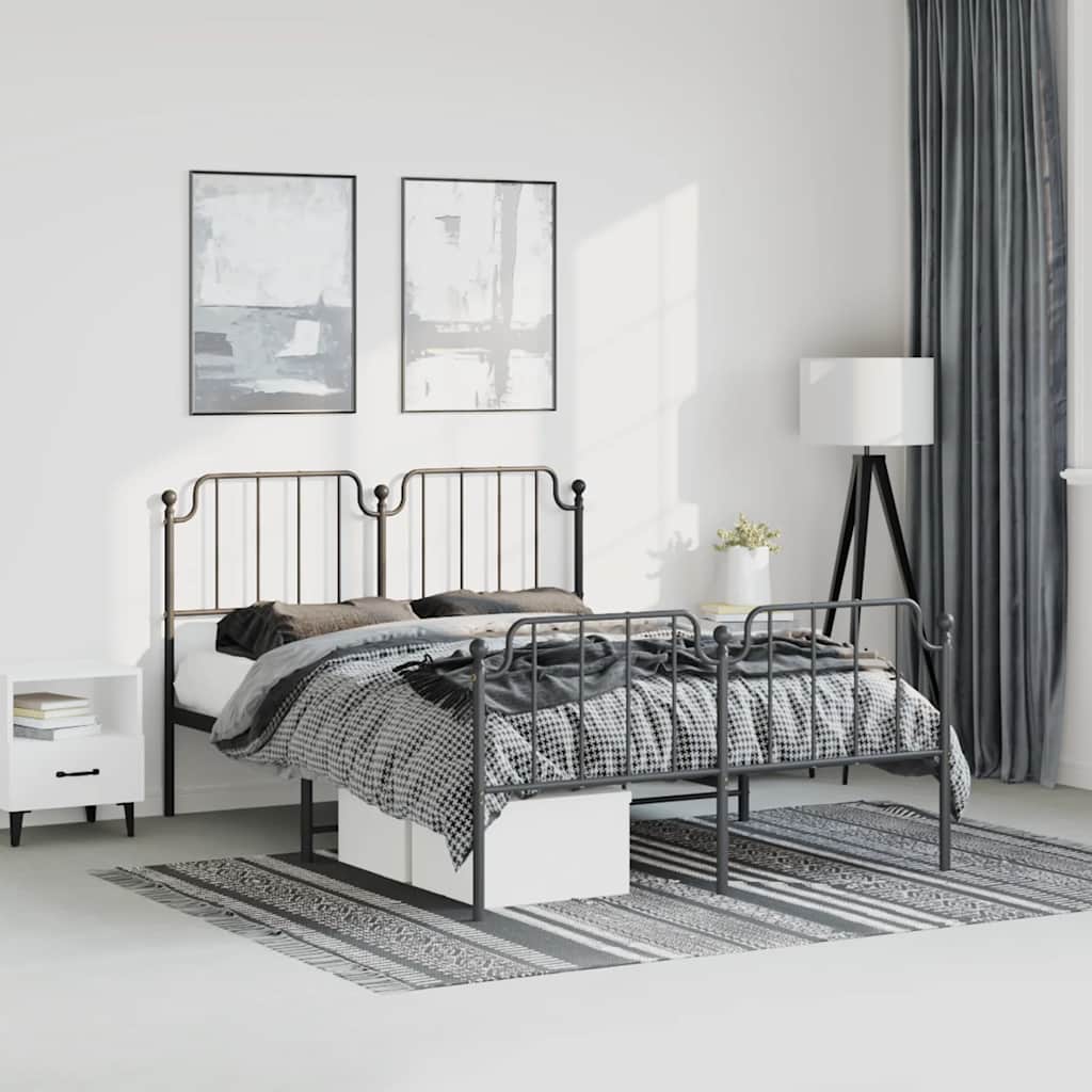 Metal Bed Frame without Mattress with Footboard Black 183x213cm