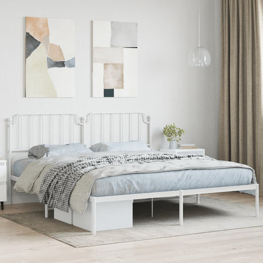 Metal Bed Frame without Mattress with Headboard White 183x213cm