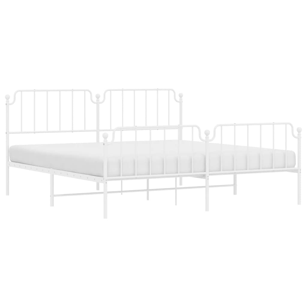 Metal Bed Frame without Mattress with Footboard White 193x203cm
