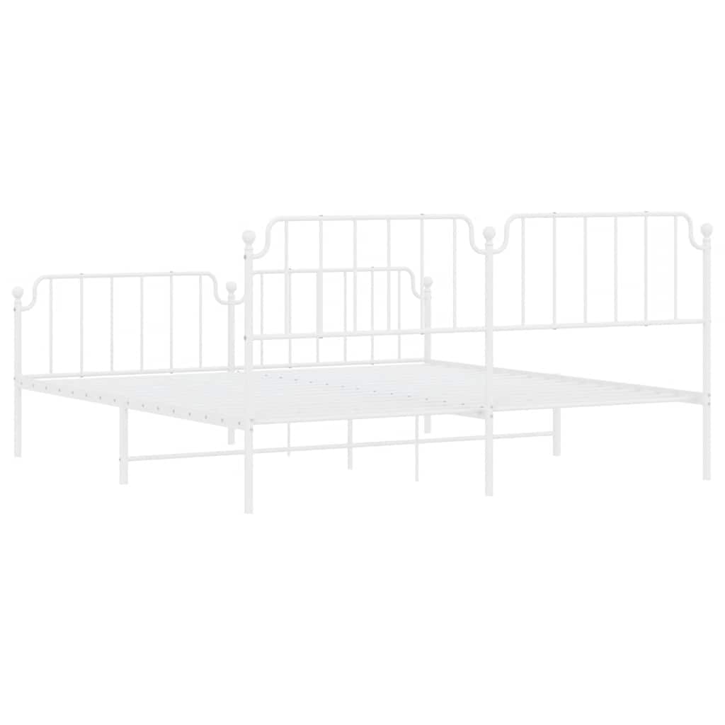 Metal Bed Frame without Mattress with Footboard White 193x203cm