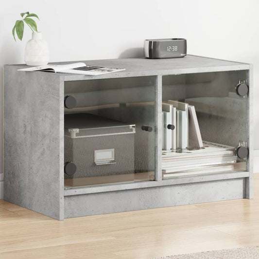 TV Cabinet with Glass Doors Concrete Grey 68x37x42 cm