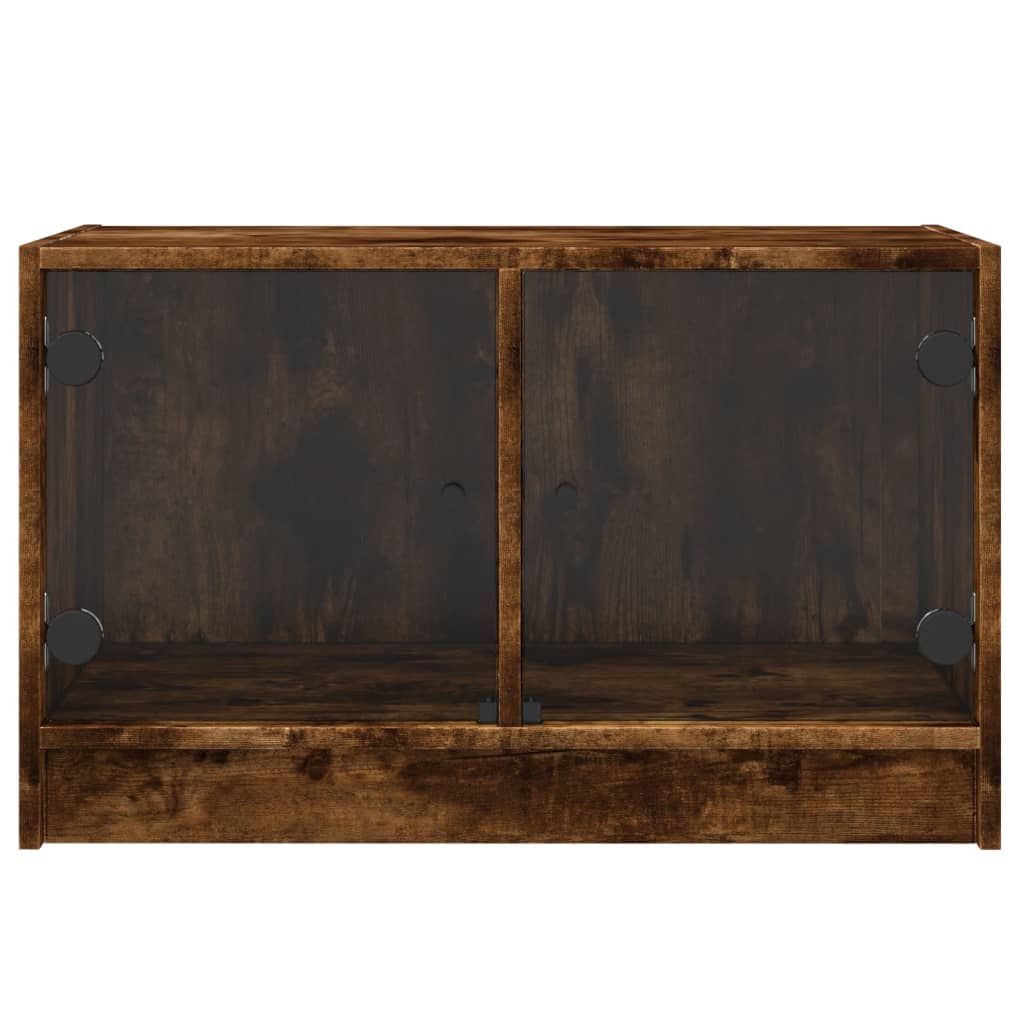 TV Cabinet with Glass Doors Smoked Oak 68x37x42 cm