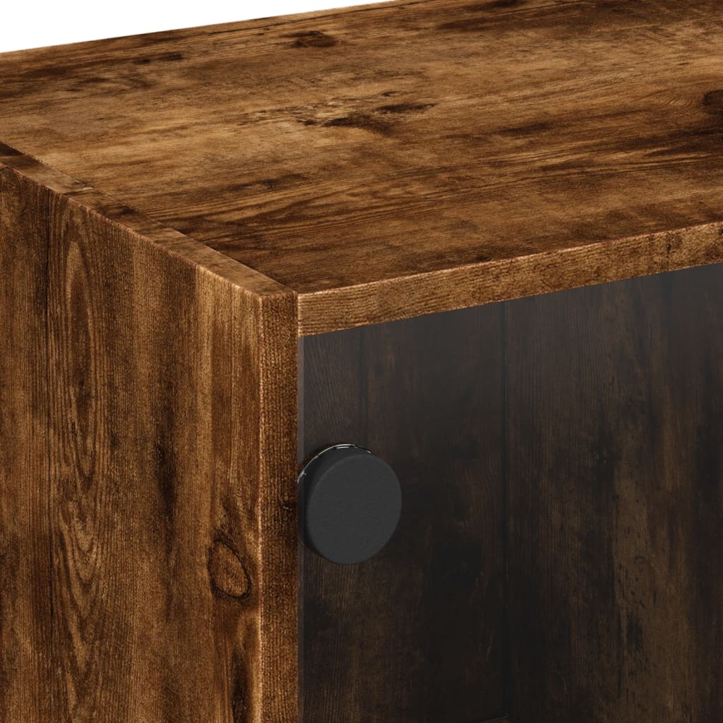 TV Cabinet with Glass Doors Smoked Oak 68x37x42 cm