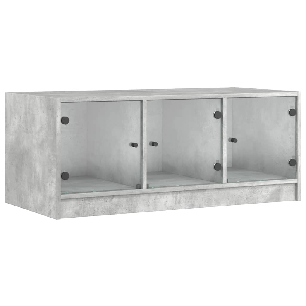 Coffee Table with Glass Doors Concrete Grey 102x50x42 cm