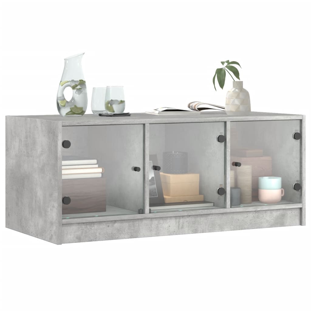 Coffee Table with Glass Doors Concrete Grey 102x50x42 cm
