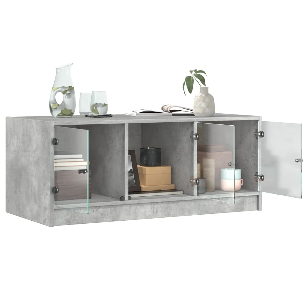 Coffee Table with Glass Doors Concrete Grey 102x50x42 cm