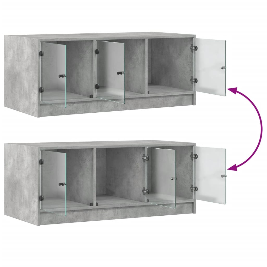 Coffee Table with Glass Doors Concrete Grey 102x50x42 cm
