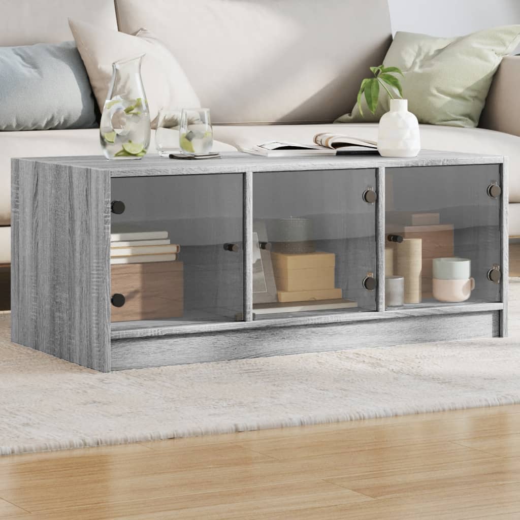 Coffee Table with Glass Doors Grey Sonoma 102x50x42 cm