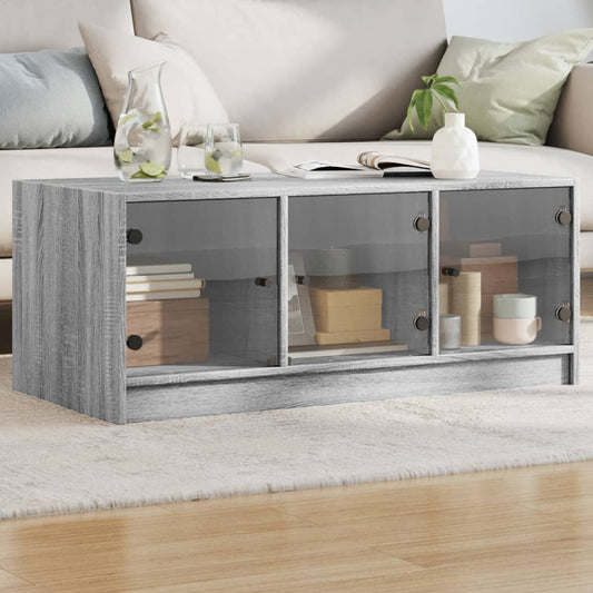 Coffee Table with Glass Doors Grey Sonoma 102x50x42 cm