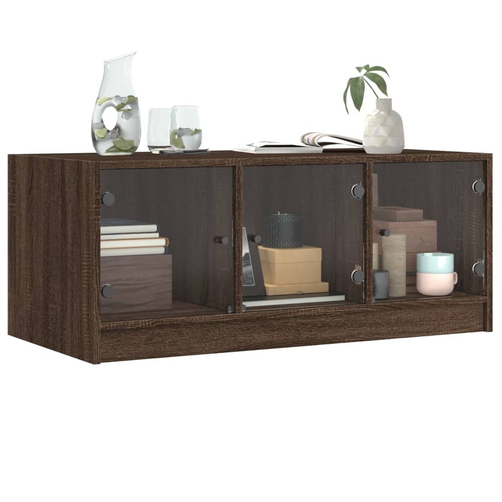 Coffee Table with Glass Doors Brown Oak 102x50x42 cm