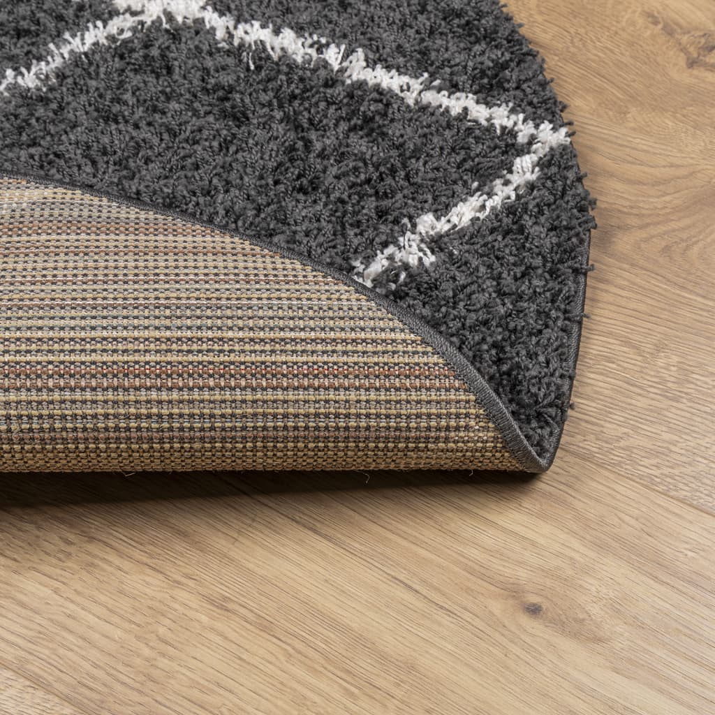 Shaggy Rug PAMPLONA High Pile Modern Black and Cream Ø 120 cm