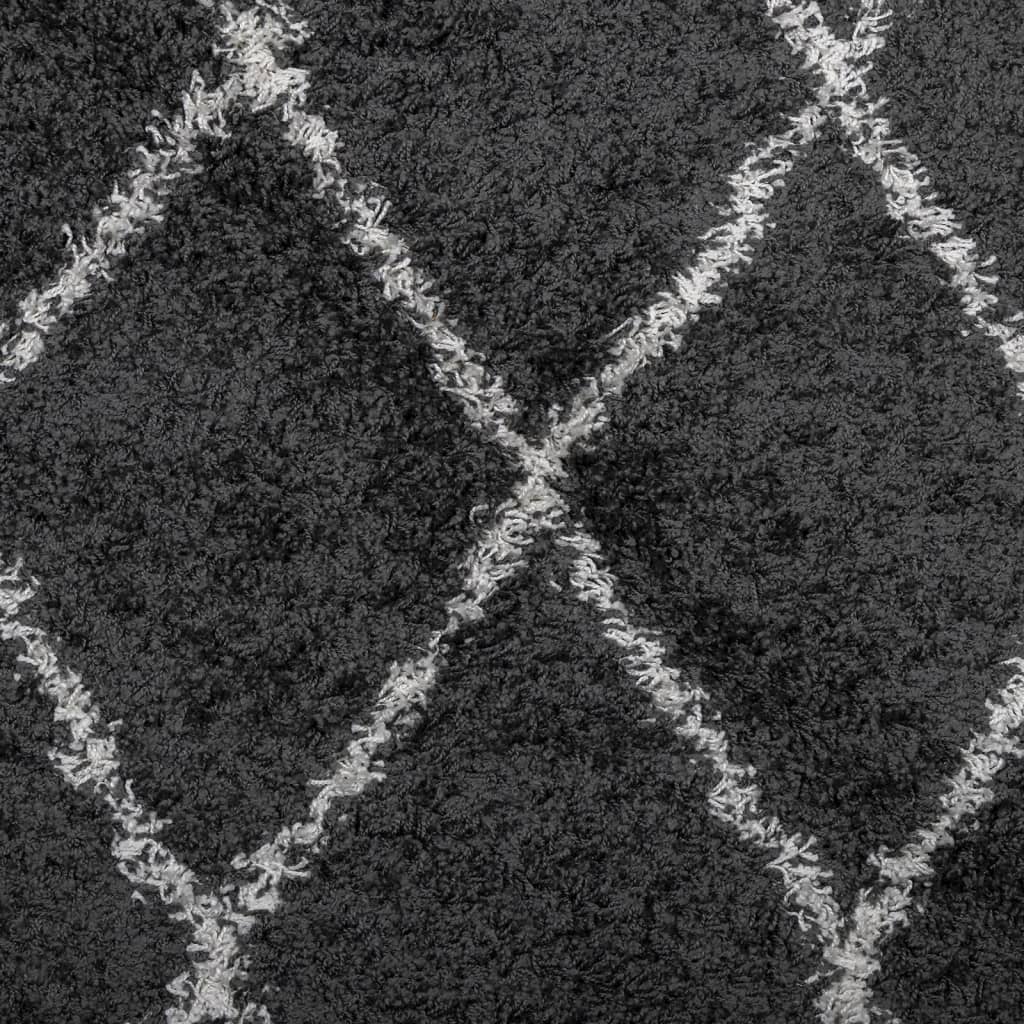 Shaggy Rug PAMPLONA High Pile Modern Black and Cream Ø 120 cm