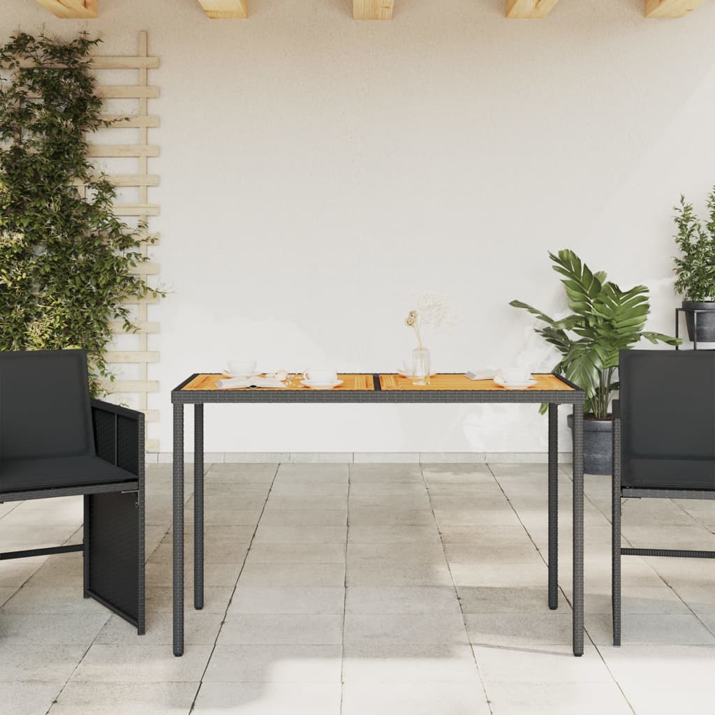 Garden Table with Acacia Wood Top Black 115x54x74 cm Poly Rattan