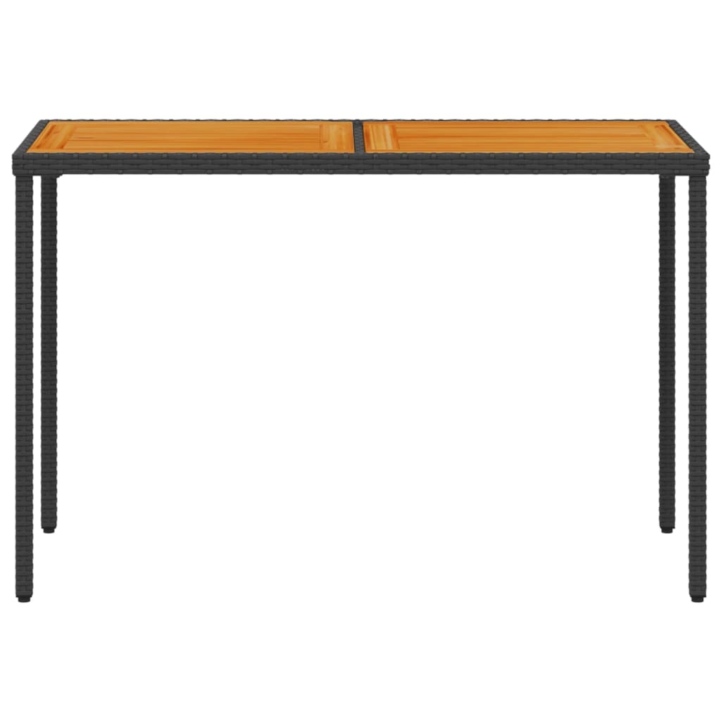 Garden Table with Acacia Wood Top Black 115x54x74 cm Poly Rattan