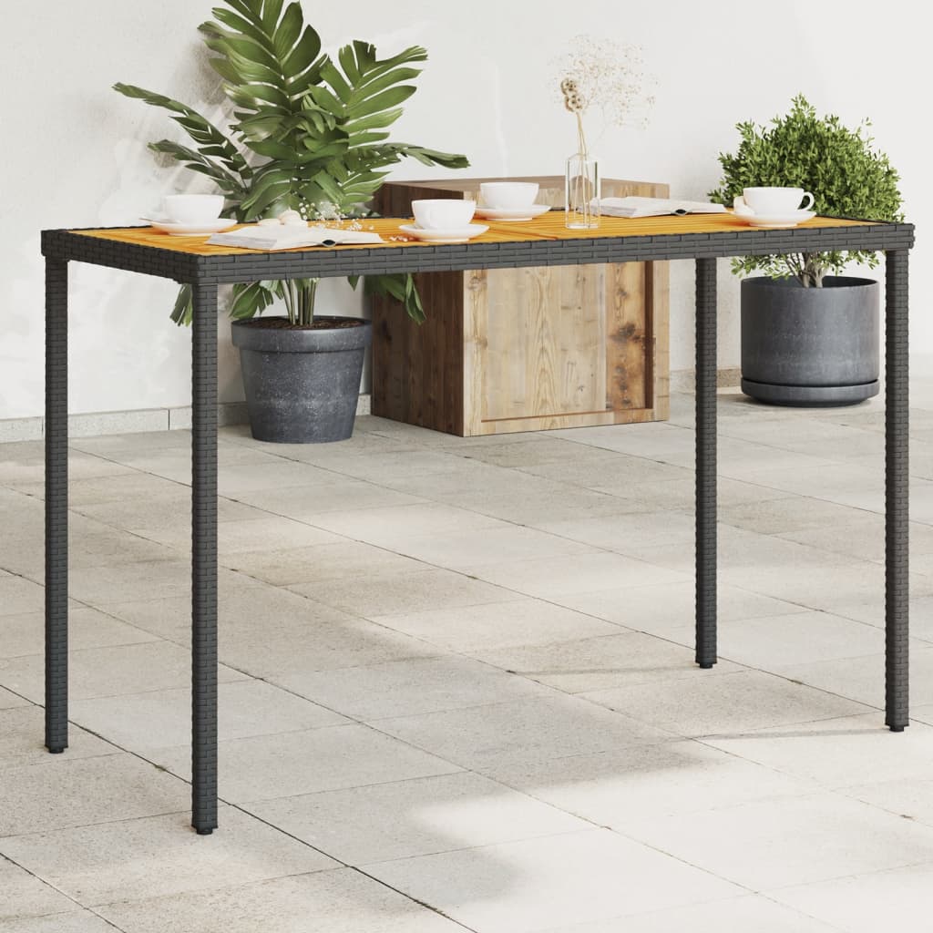 Garden Table with Acacia Wood Top Black 115x54x74 cm Poly Rattan