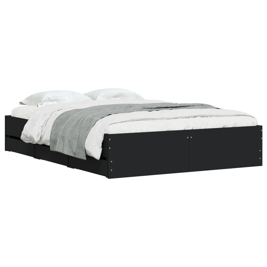 Bed Frame with Drawers without Mattress Black 135x190 cm Double