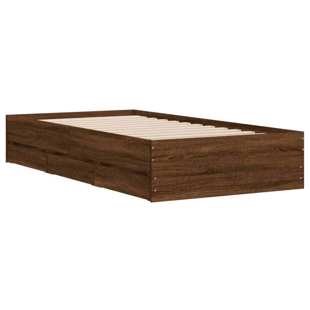 Bed Frame with Drawers without Mattress Brown Oak 75x190 cm Small Single