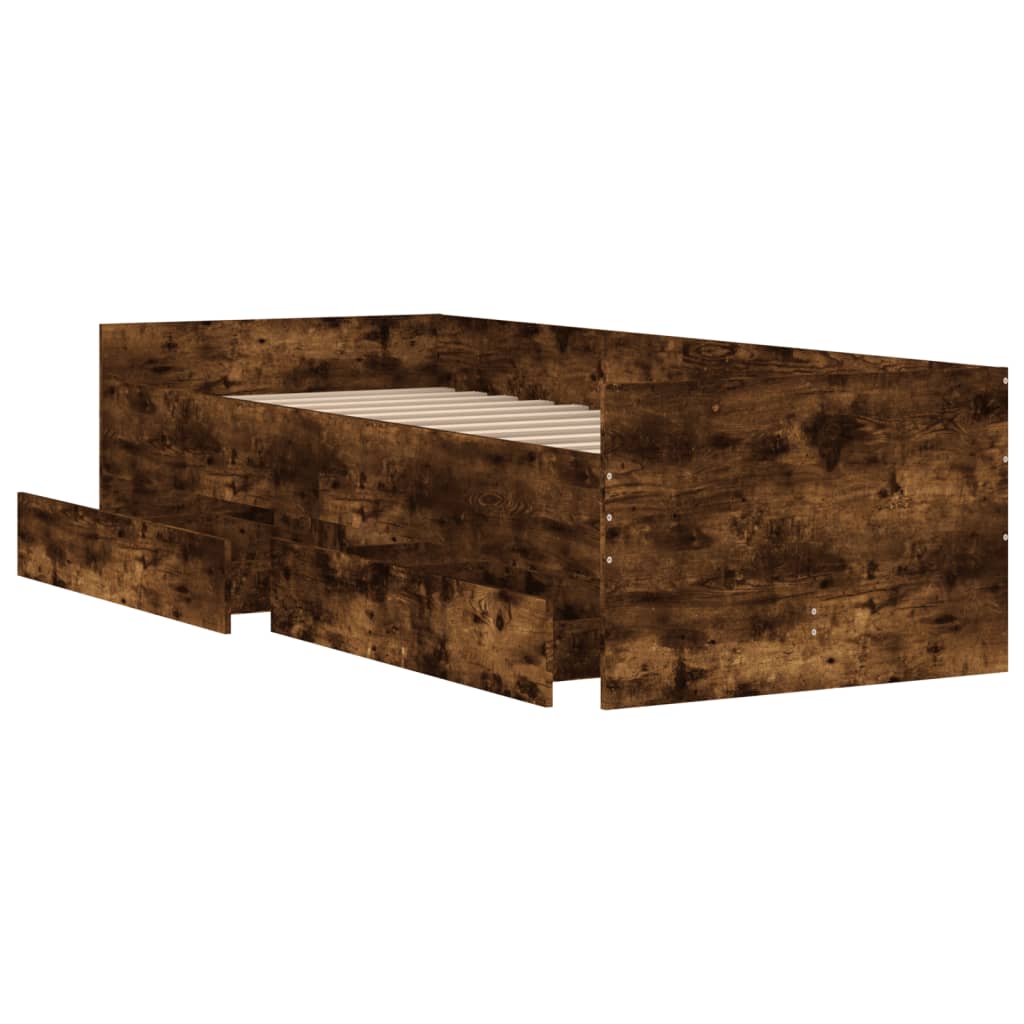 Bed Frame with Drawers without Mattress Smoked Oak 90x200 cm