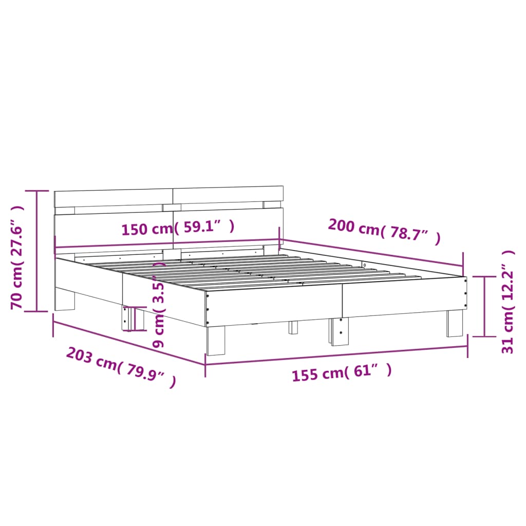 Bed Frame without Mattress Brown Oak 150x200 cm King Size