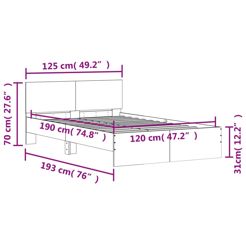 Bed Frame without Mattress Grey Sonoma 120x190 cm Small Double