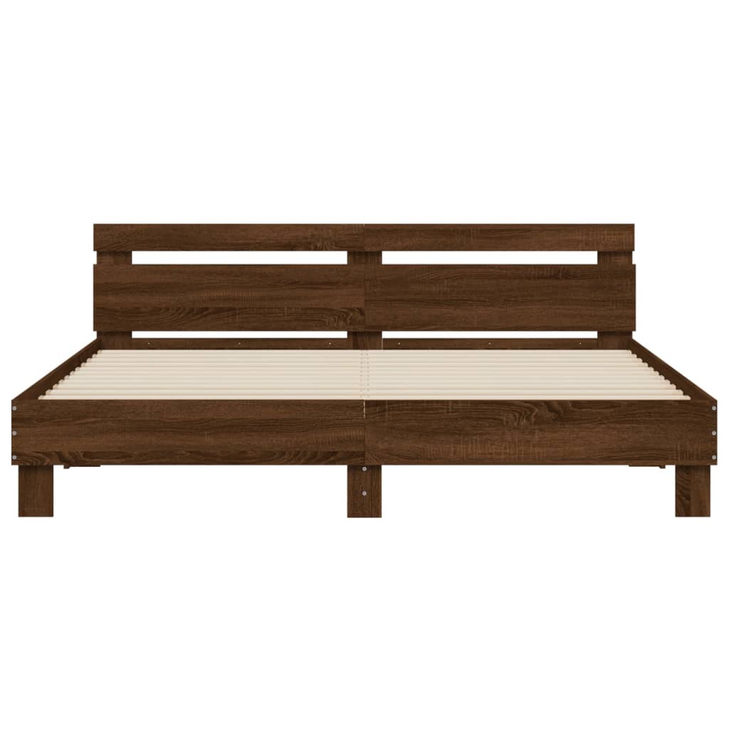 Bed Frame with LED without Mattress Brown Oak 200x200 cm