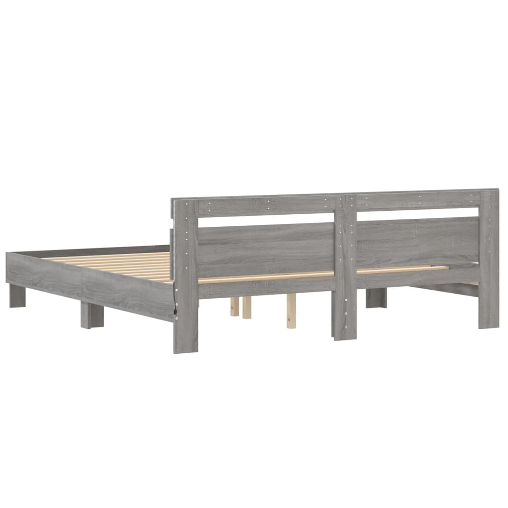 Bed Frame with LED without Mattress Grey Sonoma 180x200 cm Super King