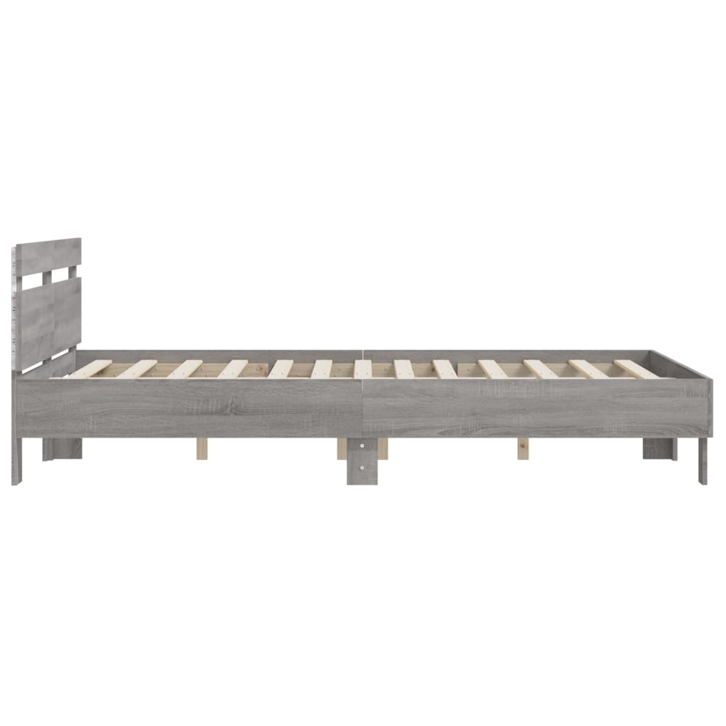 Bed Frame with LED without Mattress Grey Sonoma 150x200 cm King Size