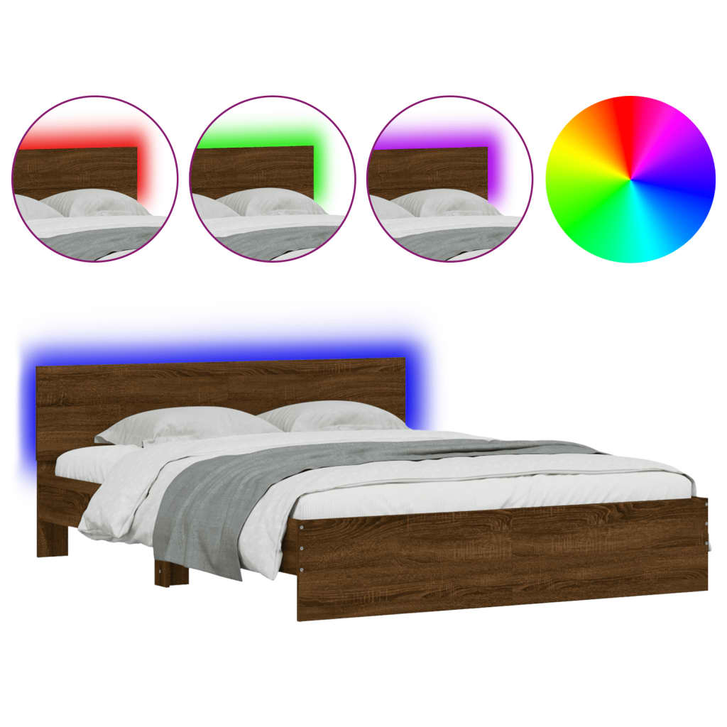 Bed Frame with LED without Mattress Brown Oak 160x200 cm