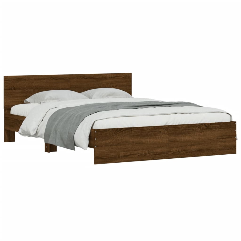 Bed Frame with LED without Mattress Brown Oak 160x200 cm