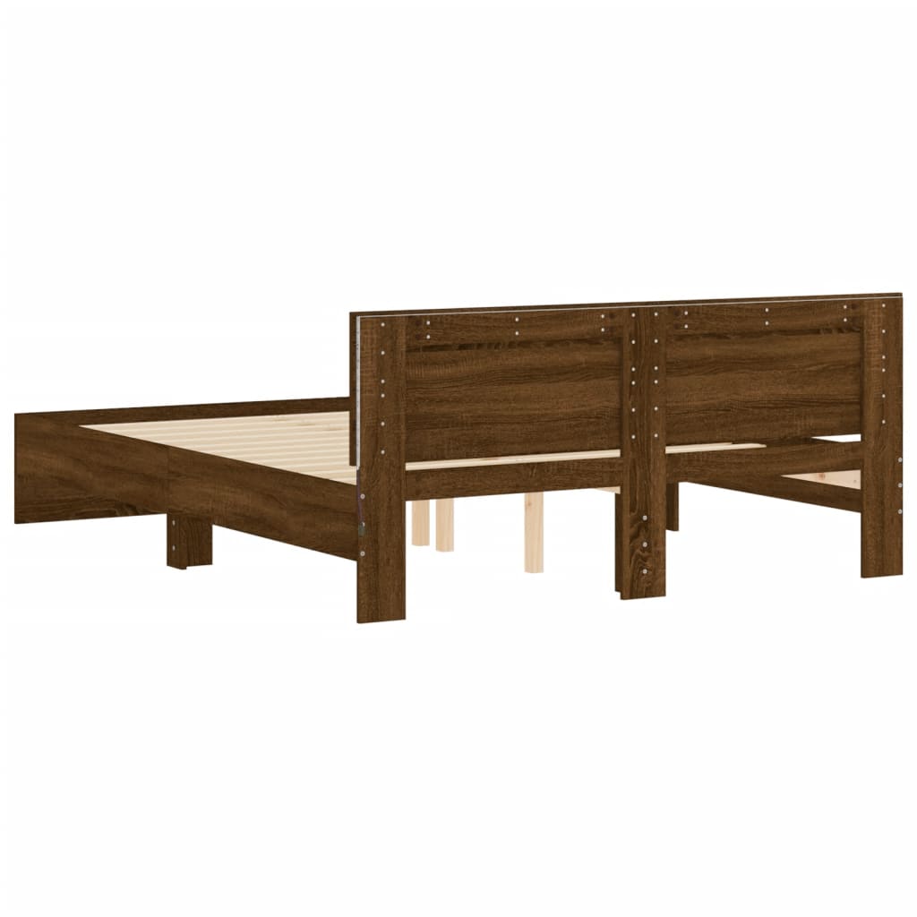 Bed Frame with LED without Mattress Brown Oak 160x200 cm