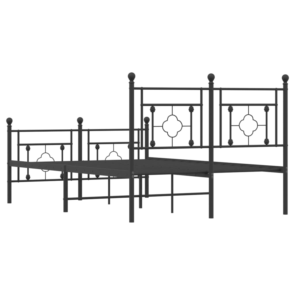 Metal Bed Frame without Mattress with Footboard Black 120x190cm