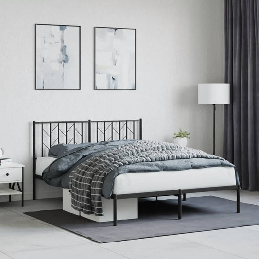 Metal Bed Frame without Mattress with Headboard Black 140x200cm