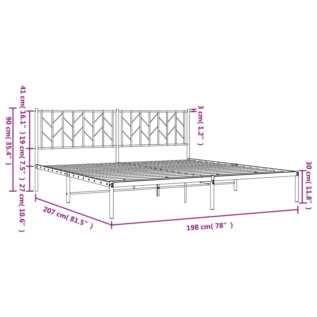 Metal Bed Frame without Mattress with Headboard White 193x203cm