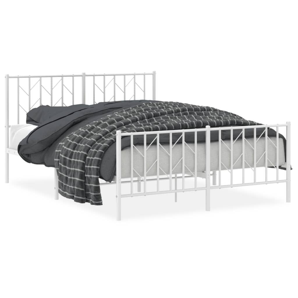 Metal Bed Frame without Mattress with Footboard White 140x190cm