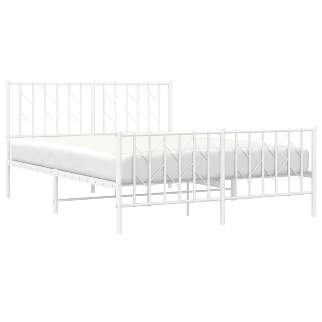 Metal Bed Frame without Mattress with Footboard White 140x190cm