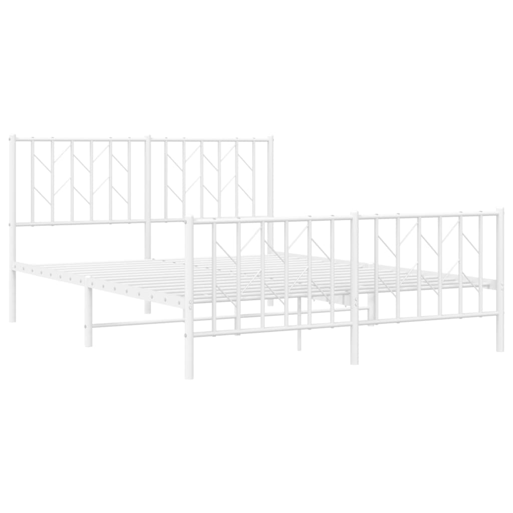 Metal Bed Frame without Mattress with Footboard White 140x190cm