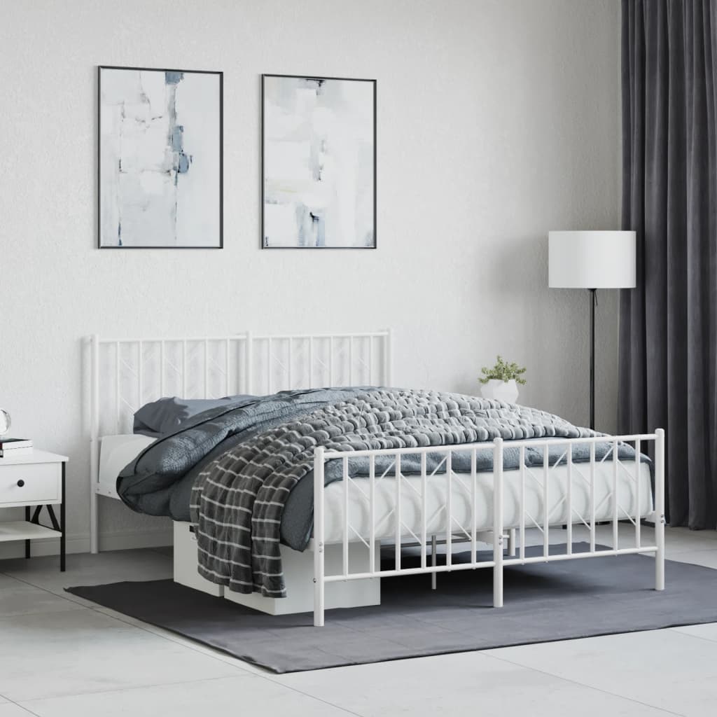 Metal Bed Frame without Mattress with Footboard White 140x190cm