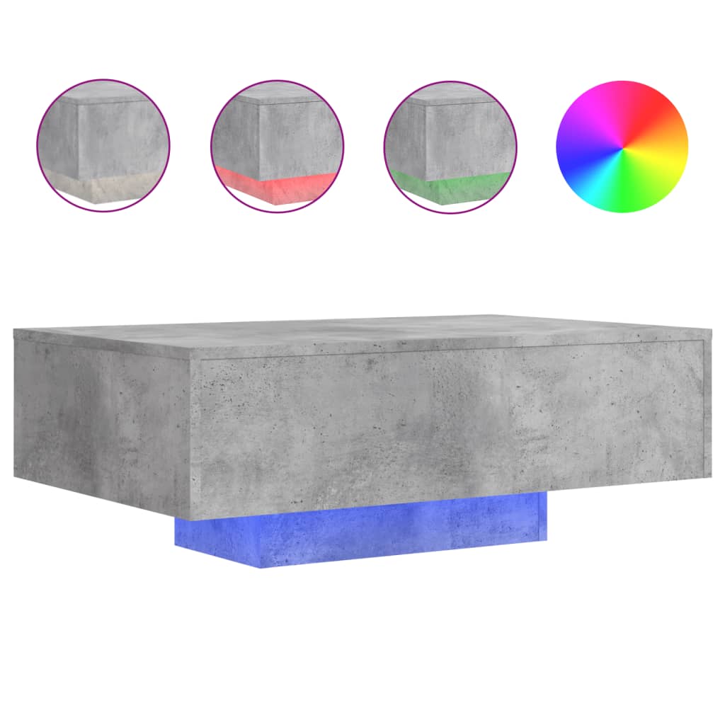 Coffee Table with LED Lights Concrete Grey 85x55x31 cm