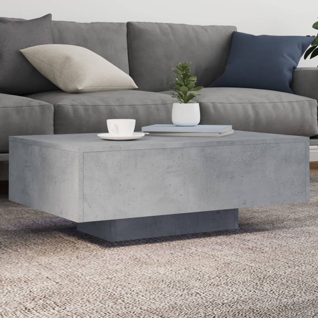 Coffee Table with LED Lights Concrete Grey 85x55x31 cm